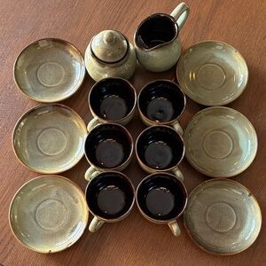 VINTAGE - Swedish speckled glaze coffee cups & saucers set